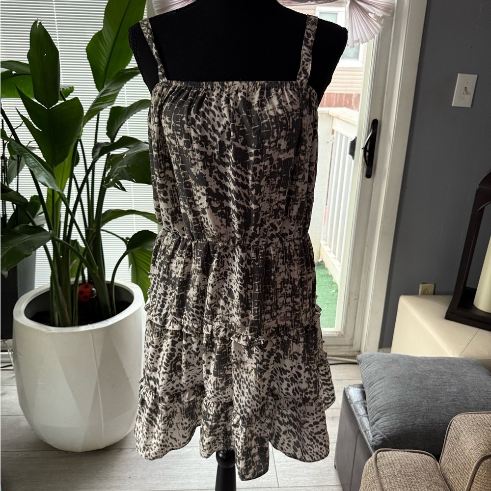 Express Black & White Animal-Print Tiered Mini Dress